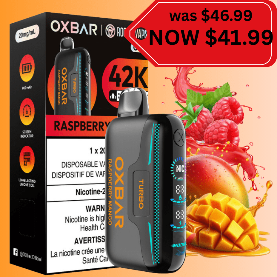 Oxbar G42K Disposable Vape SALE Raspberry Mango at Airdrie Vape SuperStore and Bong Shop in Alberta Canada