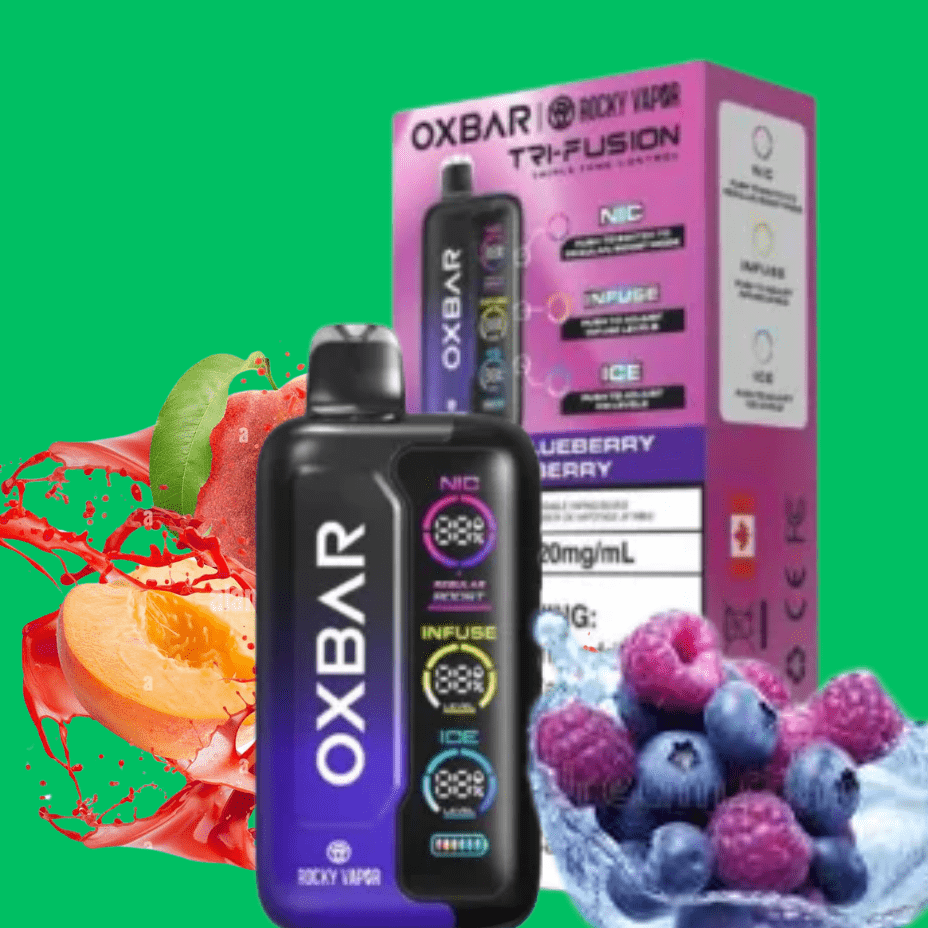 Oxbar Tri-Fusion 45k Disposable Vape-Peach Blueberry Raspberry 45000 Puffs / 20mg Airdrie Vape SuperStore and Bong Shop Alberta Canada