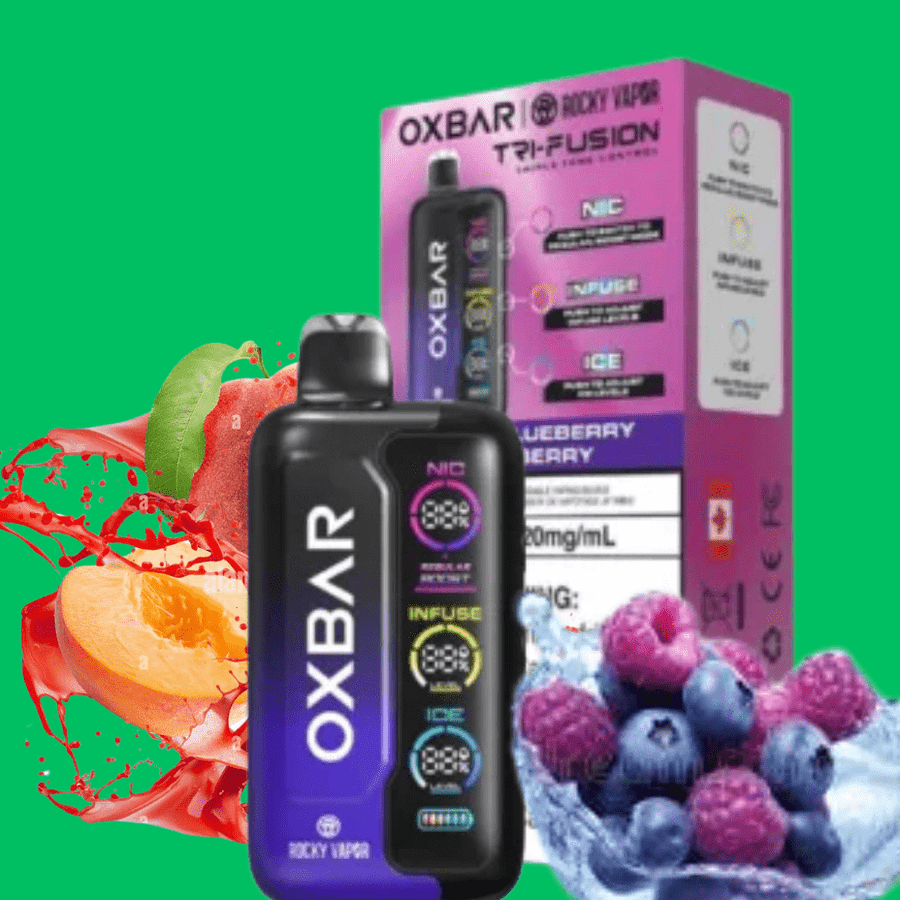 Oxbar Tri-Fusion 45k Disposable Vape-Peach Blueberry Raspberry 45000 Puffs / 20mg Airdrie Vape SuperStore and Bong Shop Alberta Canada