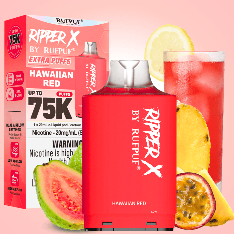 RufPuf Ripper X 75k Turbo Pod - Hawaiian Red 20mg / 75000 Puffs Airdrie Vape SuperStore and Bong Shop Alberta Canada