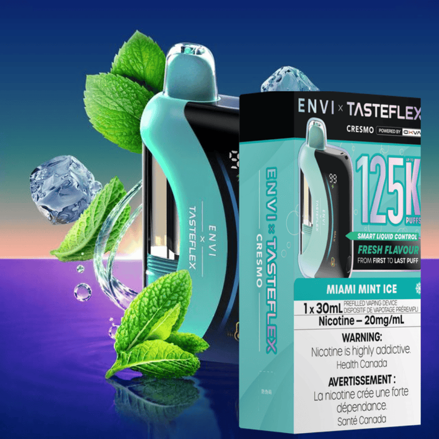 Lock in the ultimate vaping experience with the ENVI x Tasteflex Cresmo 125K Disposable Vape Miami Mint Ice in Airdrie, Alberta.