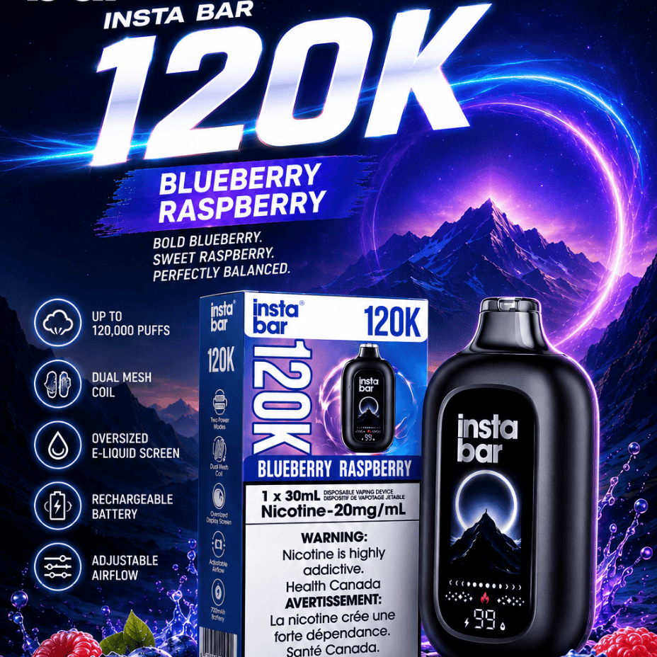 NEW Insta Bar 120K Disposable Vape at Airdrie Vape SuperStore and Bong Shop in Alberta Canada