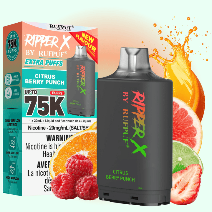 RufPuf Ripper X 75K Turbo Pod - Citrus Berry Punch 75000 Puffs / 20mg Airdrie Vape SuperStore and Bong Shop Alberta Canada