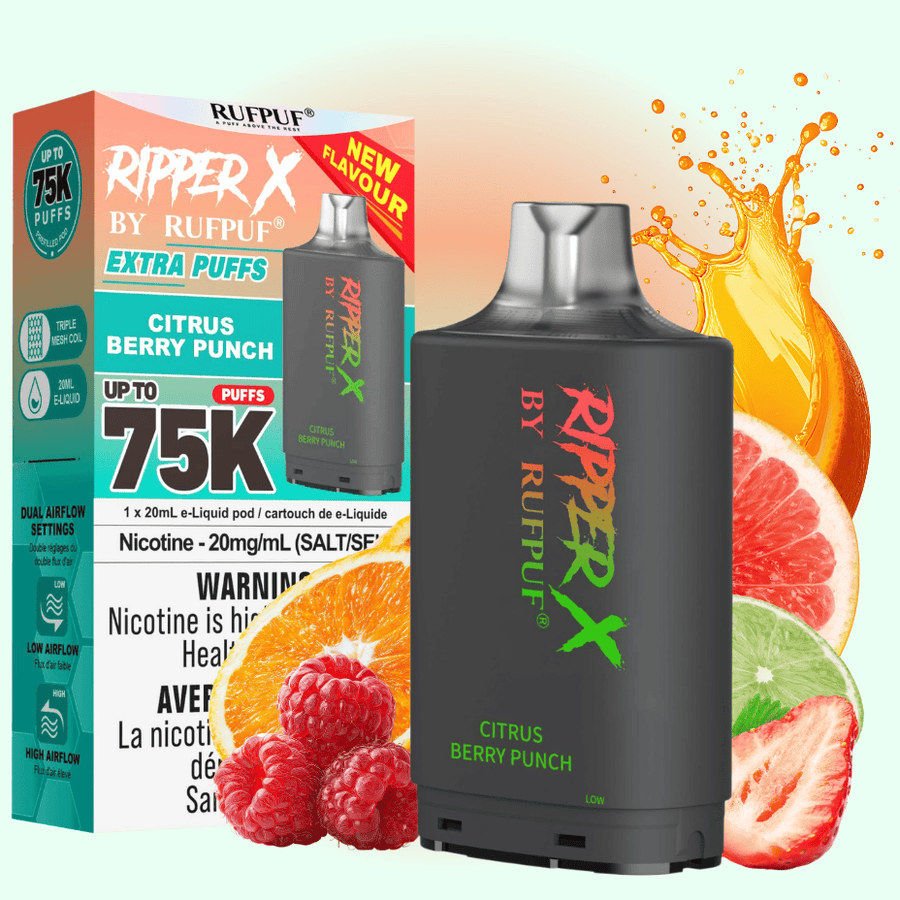RufPuf Ripper X 75K Turbo Pod - Citrus Berry Punch 75000 Puffs / 20mg Airdrie Vape SuperStore and Bong Shop Alberta Canada