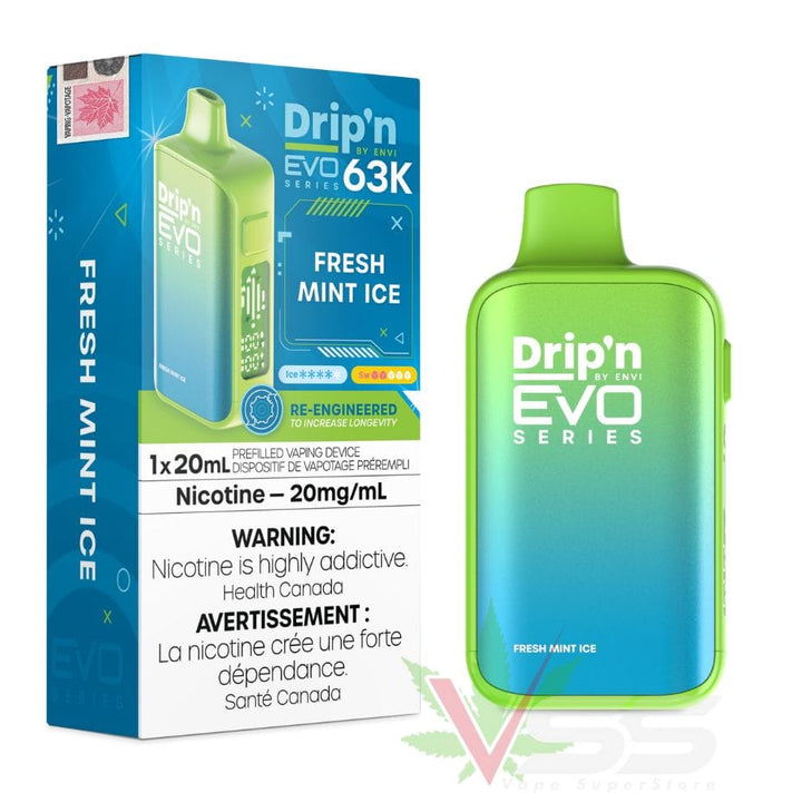 Shop Drip'n by Envi Evo 63K Disposable Vape - Up to 63,000 Puffs- Vape Fresh Mint Ice Flavour, Buy ENVI Disposables in Alberta at Airdrie Vape SuperStore and Bong Shop Canada