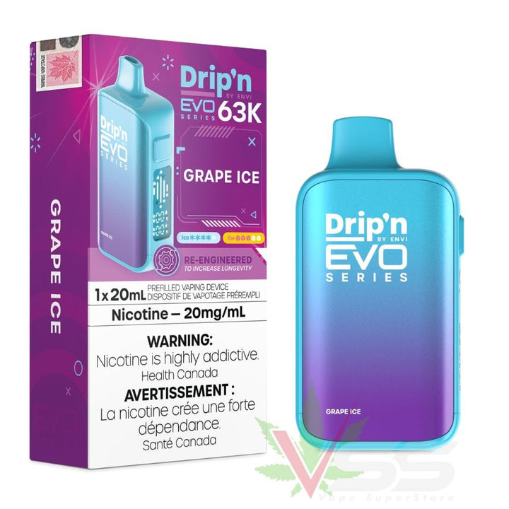 Shop Drip'n by Envi Evo 63K Disposable Vape - Up to 63,000 Puffs- Vape Grape Ice Flavour, Buy ENVI Disposables in Alberta at Airdrie Vape SuperStore and Bong Shop Canada