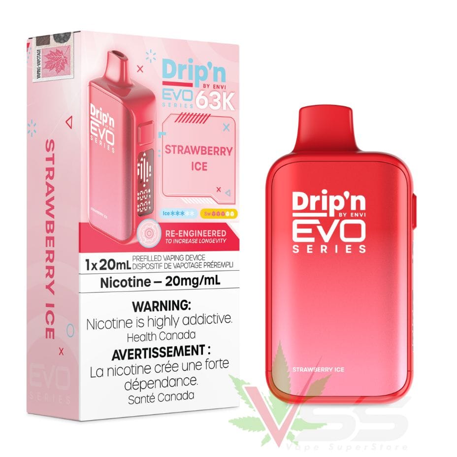 Shop Drip'n by Envi Evo 63K Disposable Vape - Up to 63,000 Puffs- Vape Strawberry Ice Flavour, Buy ENVI Disposables in Alberta at Airdrie Vape SuperStore and Bong Shop Canada