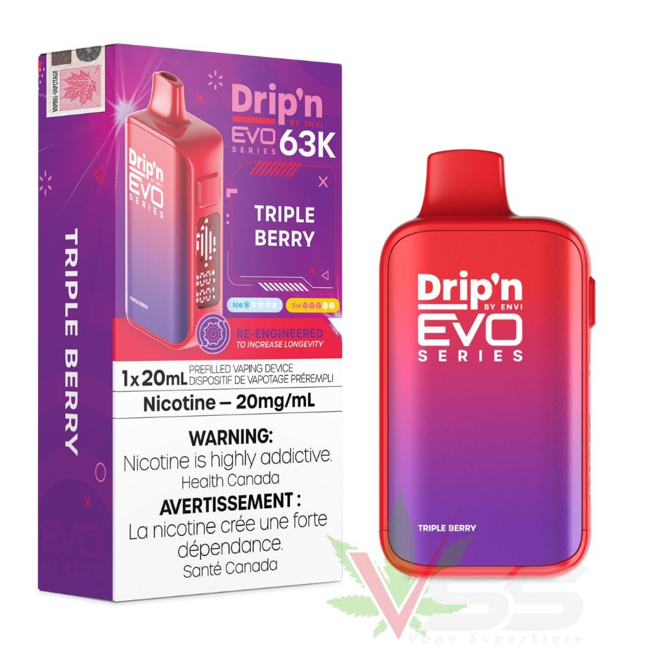 Shop Drip'n by Envi Evo 63K Disposable Vape - Up to 63,000 Puffs- Vape Triple Berry Flavour, Buy ENVI Disposables in Alberta at Airdrie Vape SuperStore and Bong Shop Canada
