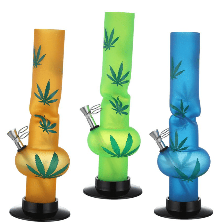 Acrylic Straight Tube Bongs 13" Marijuana Leaf Design 13" Airdrie Vape SuperStore and Bong Shop Alberta Canada
