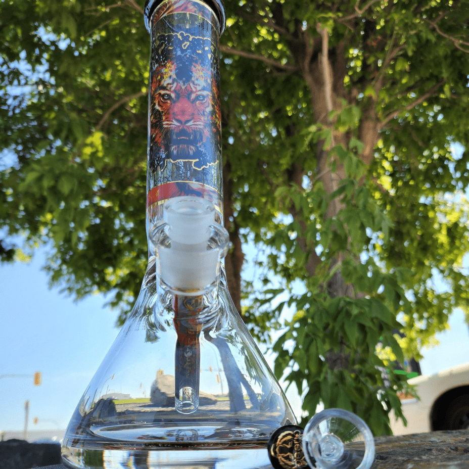 Cheech Glass 13" Tiger Decal Beaker w/ 12mm Base Airdrie Vape SuperStore and Bong Shop Alberta Canada