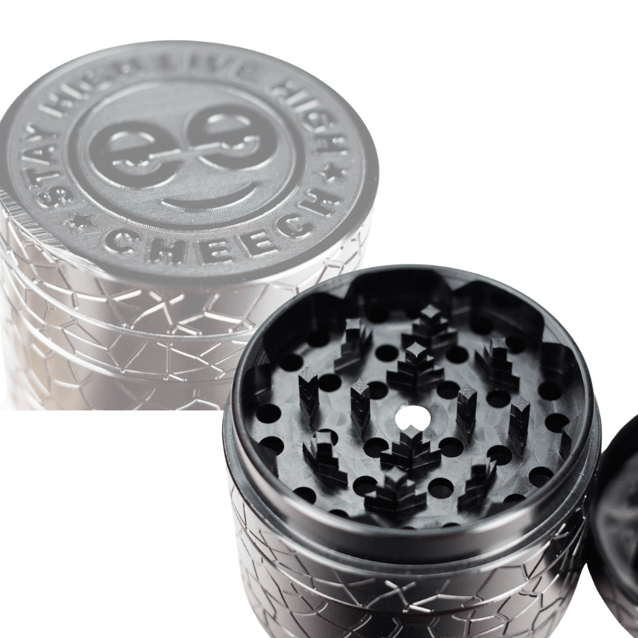 Cheech Logo 63mm 4pc Metal Grinder Black Airdrie Vape SuperStore and Bong Shop Alberta Canada