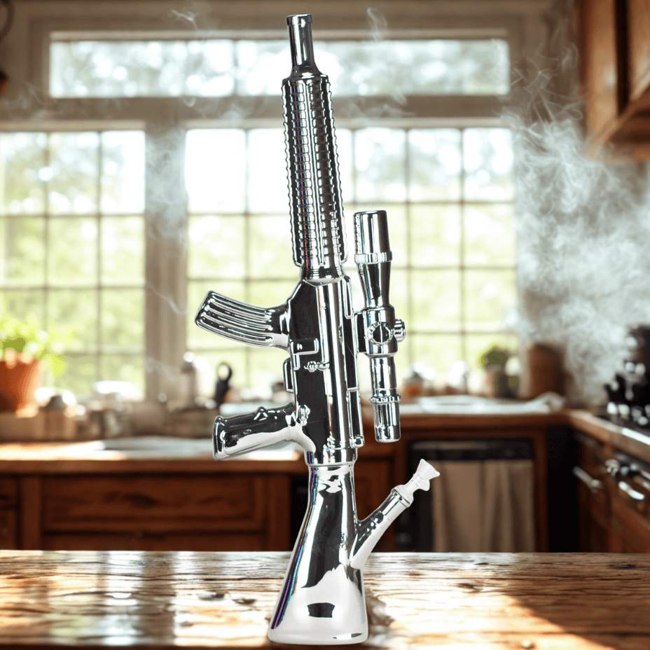 Chrome Rifle Glass Bong - 23.5" Silver Airdrie Vape SuperStore and Bong Shop Alberta Canada