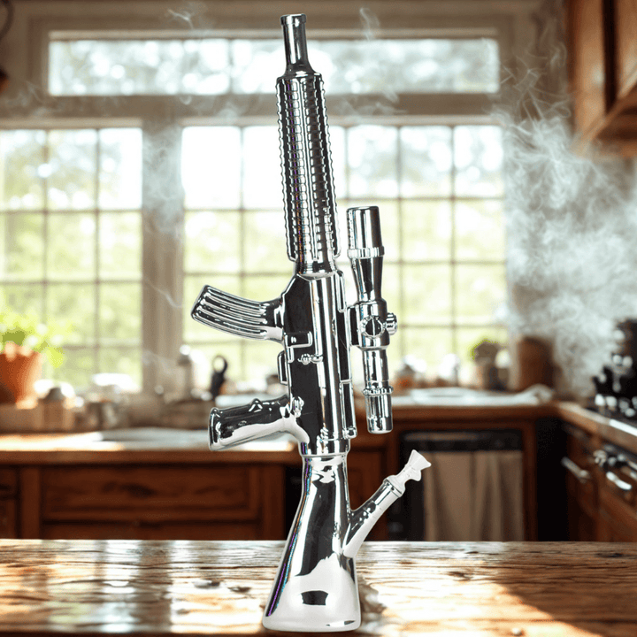 Chrome Rifle Glass Bong - 23.5" Silver Airdrie Vape SuperStore and Bong Shop Alberta Canada