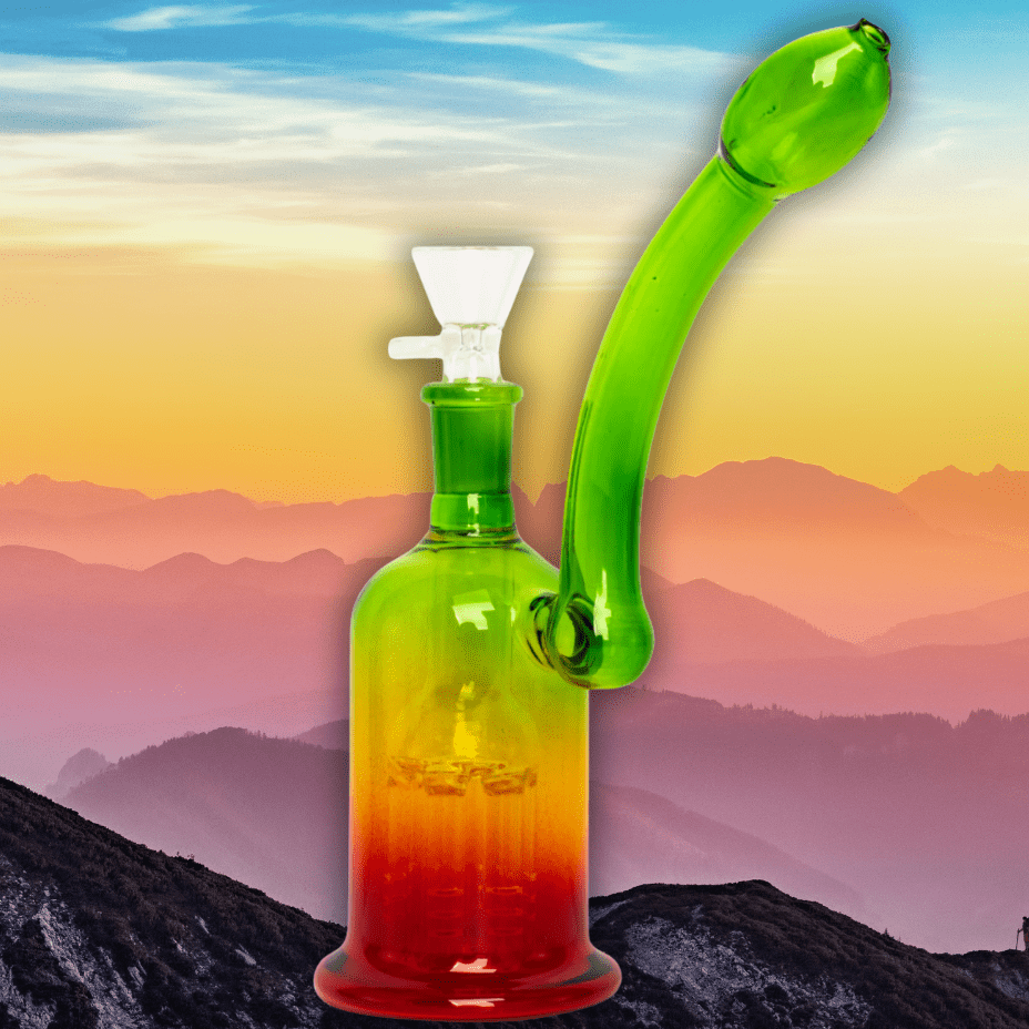 Day Glow Bubbler w/6-Arm Tree Perc 6" 6" / Rasta Airdrie Vape SuperStore and Bong Shop Alberta Canada