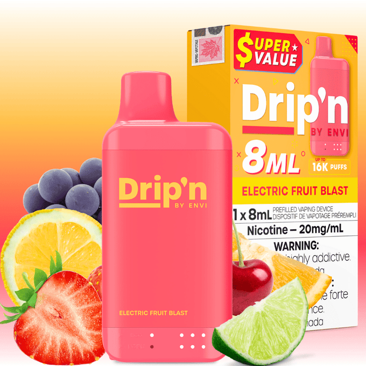 Drip'n by Envi 16K Disposable Vape - Electric Fruit Blast 8mL / 16000 Puffs / 20mg Airdrie Vape SuperStore and Bong Shop Alberta Canada