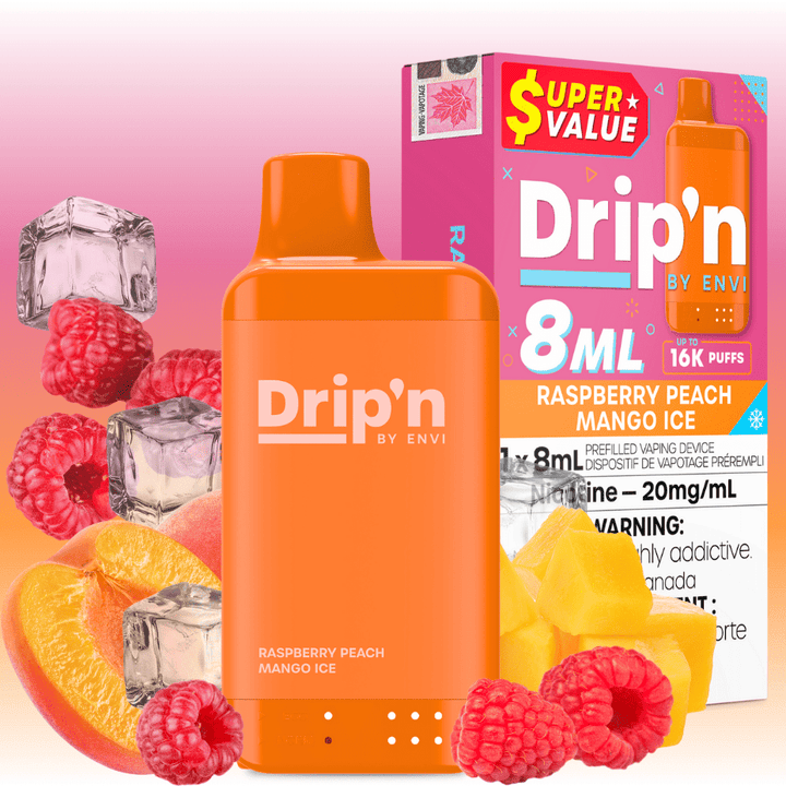 Drip'n by Envi 16K Disposable Vape - Raspberry Peach Mango Ice 8mL / 16000 Puffs / 20mg Airdrie Vape SuperStore and Bong Shop Alberta Canada