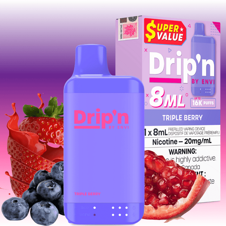 Drip'n by Envi 16K Disposable Vape - Triple Berry 8mL / 16000 Puffs / 20mg Airdrie Vape SuperStore and Bong Shop Alberta Canada