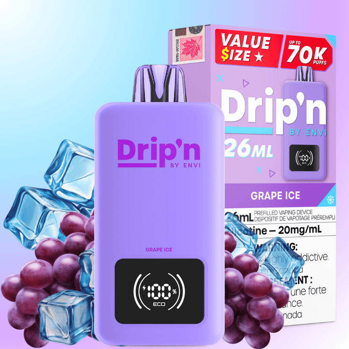 Drip'n by Envi 70K Disposable Vape - Grape Ice 26mL / 70000 Puffs / 20mg Airdrie Vape SuperStore and Bong Shop Alberta Canada
