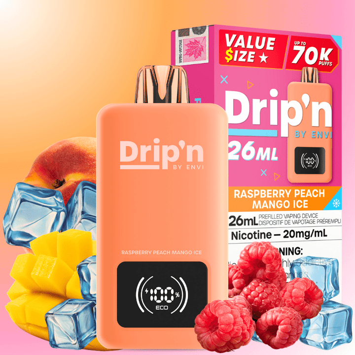 Drip'n by Envi 70K Disposable Vape - Raspberry Peach Mango Ice 26mL / 70000 Puffs / 20mg Airdrie Vape SuperStore and Bong Shop Alberta Canada