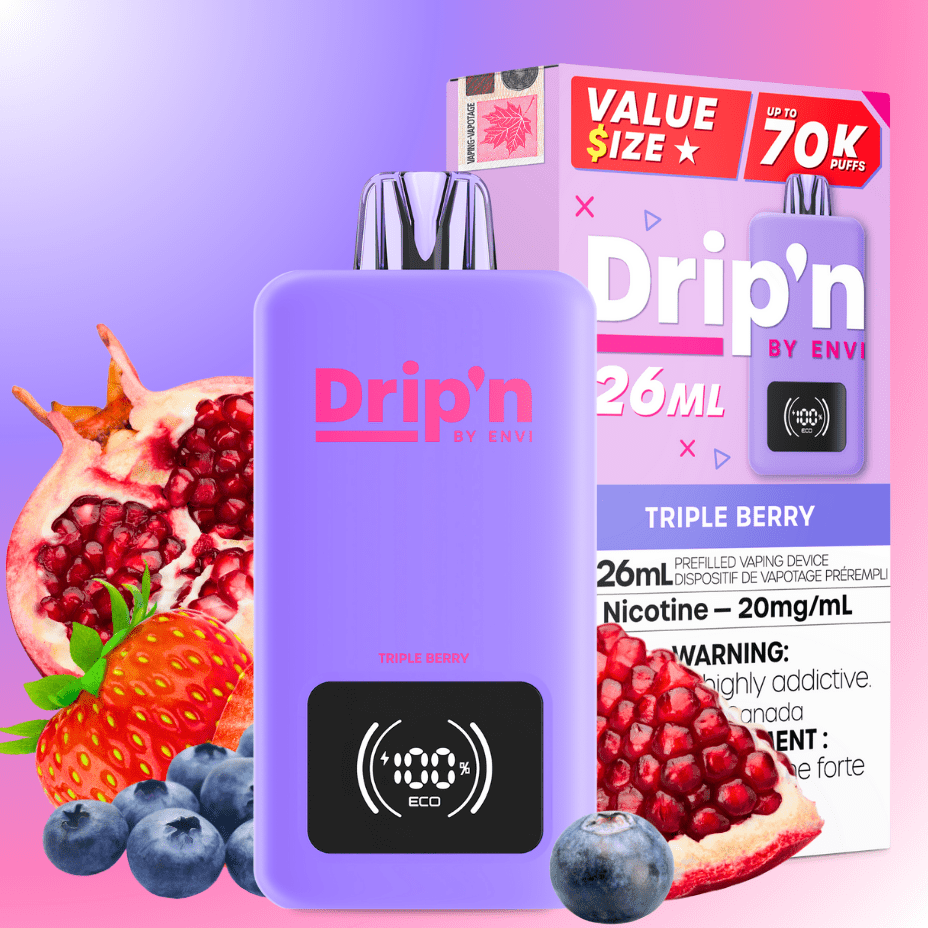 Drip'n by Envi 70K Disposable Vape - Triple Berry 26mL / 70000 Puffs / 20mg Airdrie Vape SuperStore and Bong Shop Alberta Canada