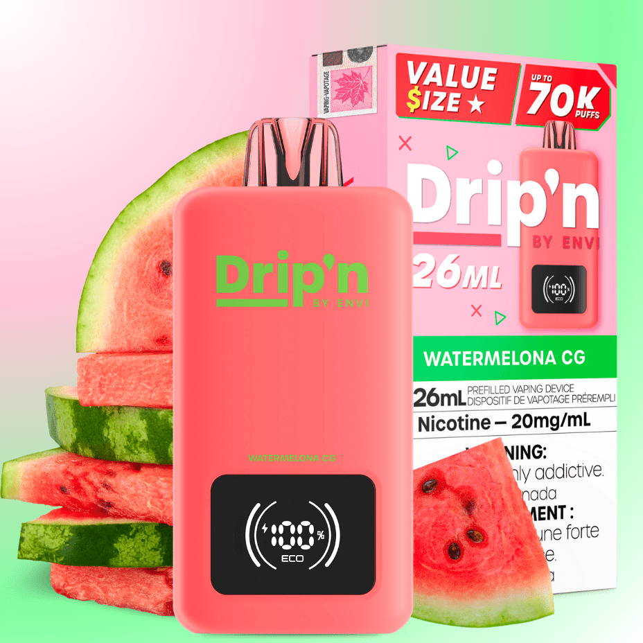 Drip'n by Envi 70K Disposable Vape - Watermelona CG 26mL / 70000 Puffs / 20mg Airdrie Vape SuperStore and Bong Shop Alberta Canada