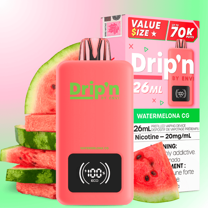 Drip'n by Envi 70K Disposable Vape - Watermelona CG 26mL / 70000 Puffs / 20mg Airdrie Vape SuperStore and Bong Shop Alberta Canada