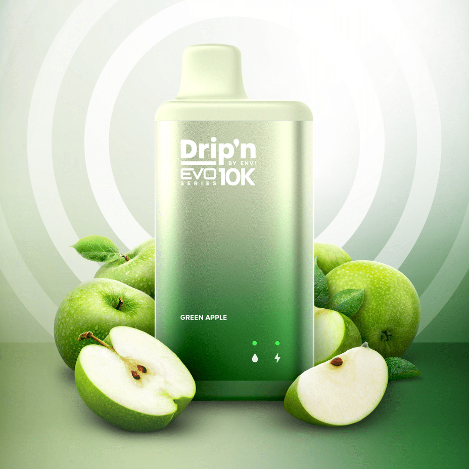 Envi Drip'n EVO 10k Disposable Vape-Green Apple 20mg / 10000 Puffs Airdrie Vape SuperStore and Bong Shop Alberta Canada
