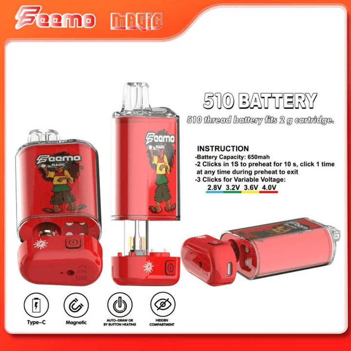 Feemo Magic 510 Thread Battery 650mAh / Red Airdrie Vape SuperStore and Bong Shop Alberta Canada