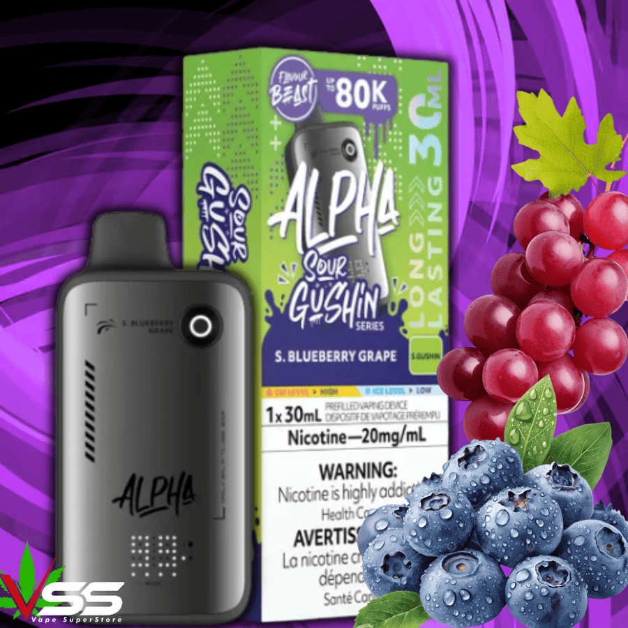 Flavour Beast Alpha 80K Disposable Vape-S. Blueberry Grape 80000 Puffs / 20mg Airdrie Vape SuperStore and Bong Shop Alberta Canada
