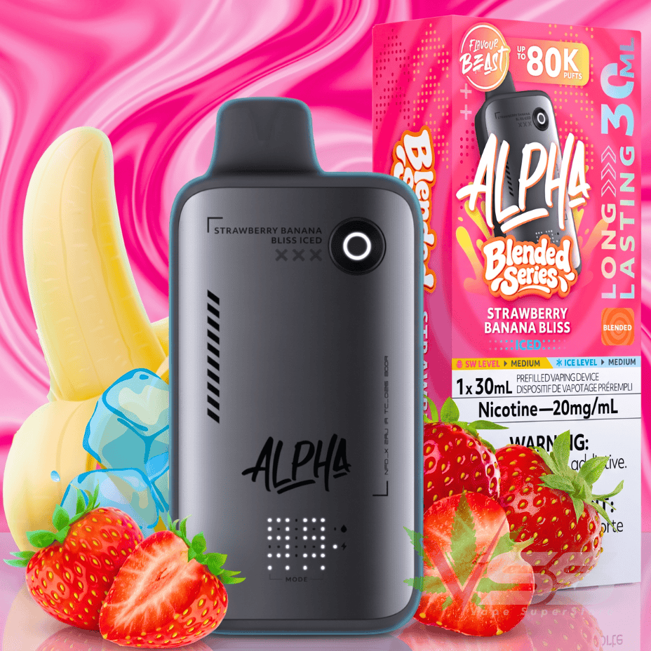 Flavour Beast Alpha 80K Disposable Vape-Strawberry Banana Bliss Iced 80000 Puffs / 20mg Airdrie Vape SuperStore and Bong Shop Alberta Canada