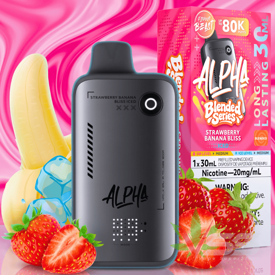 Flavour Beast Alpha 80K Disposable Vape-Strawberry Banana Bliss Iced 80000 Puffs / 20mg Airdrie Vape SuperStore and Bong Shop Alberta Canada