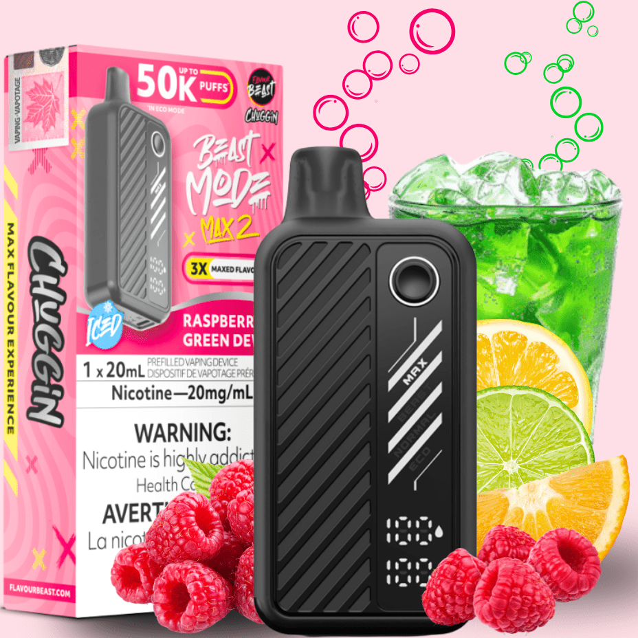 Flavour Beast Max 2 Disposable Vape-Raspberry Green Dew ICED 50000 Puffs / 20mg Airdrie Vape SuperStore and Bong Shop Alberta Canada