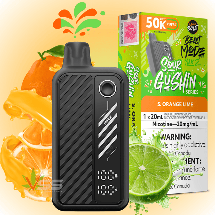 Flavour Beast Mode Max 2 50k Disposable Vape Gushin S. Orange Lime Airdrie Vape SuperStore and Bong Shop Alberta Canada