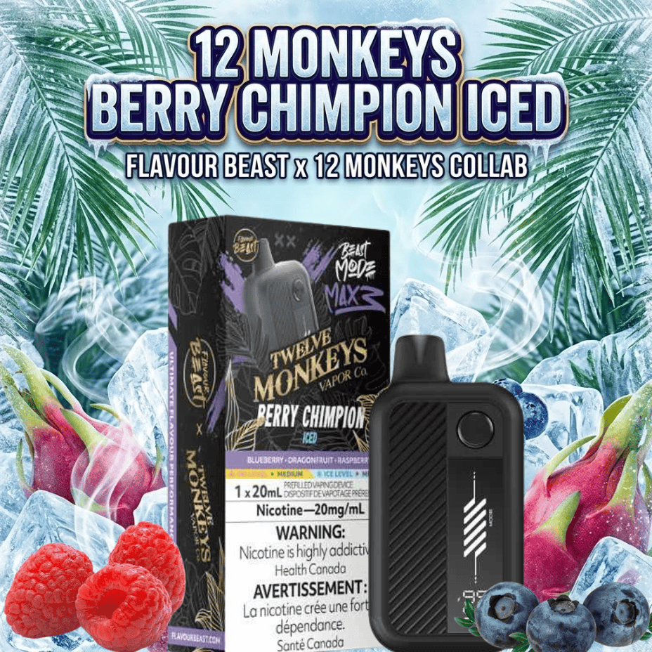 Flavour Beast Mode Max 3 60K Disposable Vape - 12 Monkey-Berry Chimpion Iced 60000 Puffs / 20mg Airdrie Vape SuperStore and Bong Shop Alberta Canada