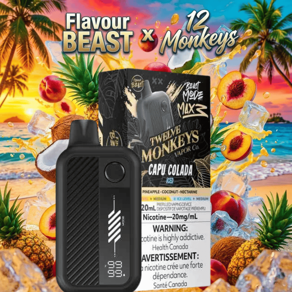 Flavour Beast Mode Max 3 60K Disposable Vape - 12 Monkeys Capu Colada Iced 60000 Puffs / 20mg Airdrie Vape SuperStore and Bong Shop Alberta Canada