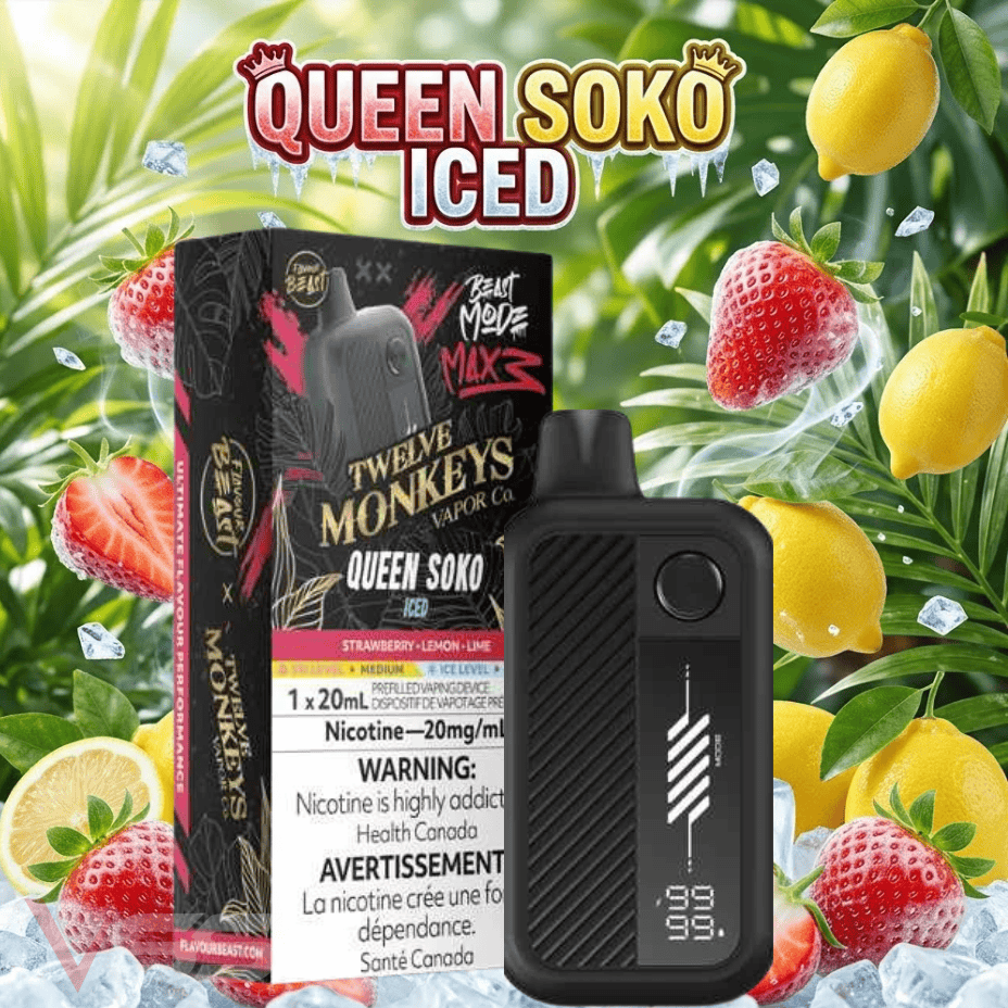 Flavour Beast Mode Max 3 60K Disposable Vape - 12 Monkeys Queen Soko Iced 60000 Puffs / 20mg Airdrie Vape SuperStore and Bong Shop Alberta Canada