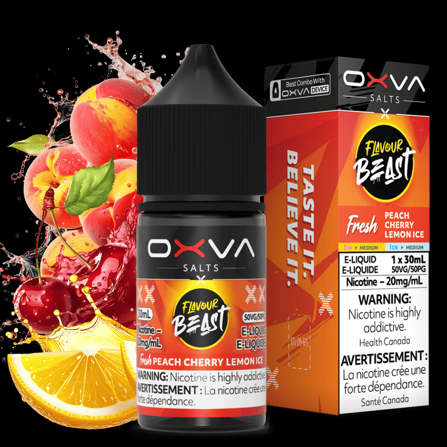 Flavour Beast x OXVA E-Liquid - Fresh Peach Cherry Lemon Ice Salt 30mL / 20mg Airdrie Vape SuperStore and Bong Shop Alberta Canada