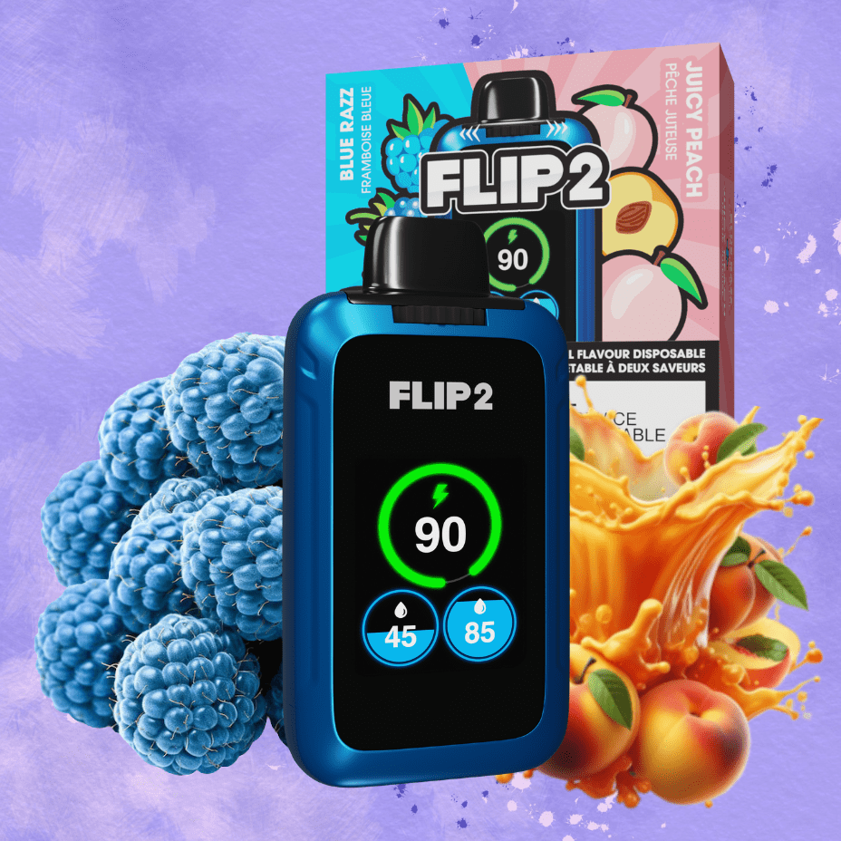 Flip Bar 2 Disposable Vape-Blue Razz and Juicy Peach 11000 Puffs Airdrie Vape SuperStore and Bong Shop Alberta Canada
