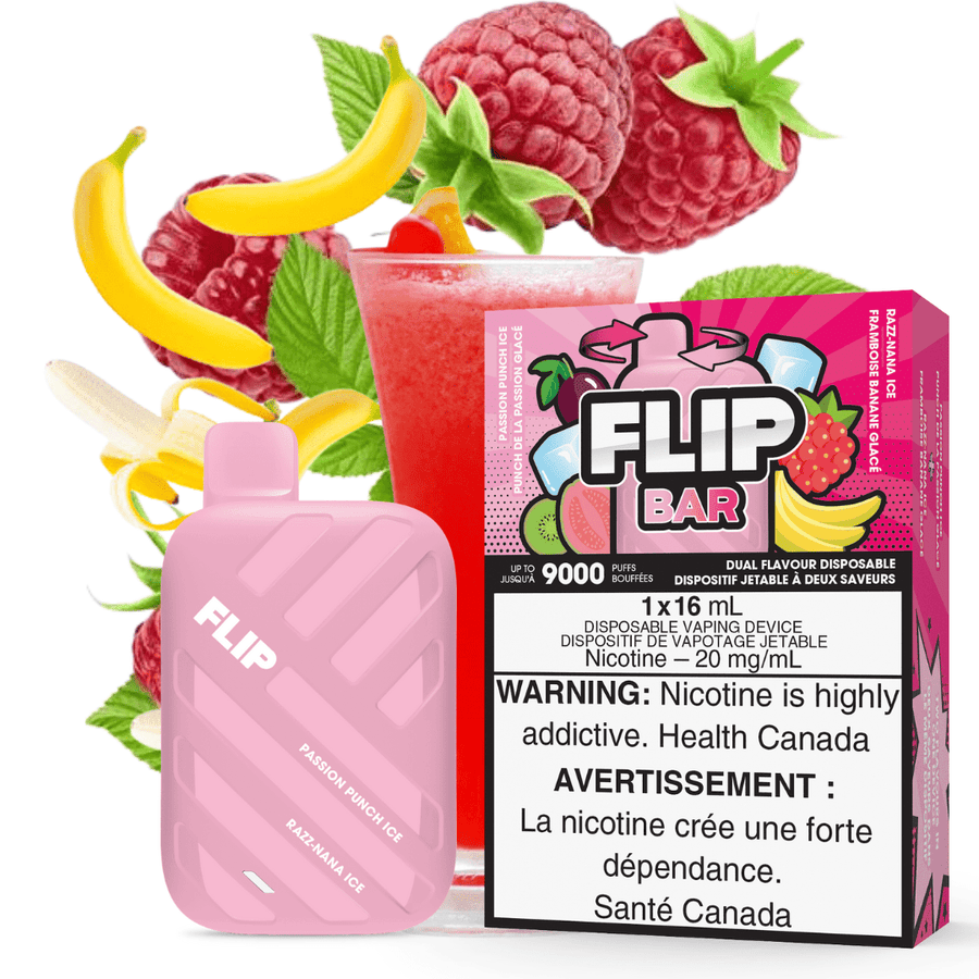 Flip Bar 9000 Disposable Vape-Passion Punch Ice & Razz Nana Ice 20mg Airdrie Vape SuperStore and Bong Shop Alberta Canada