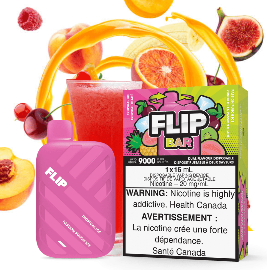 Flip Bar 9000 Disposable Vape-Tropical Ice & Passion Punch Ice 20mg Airdrie Vape SuperStore and Bong Shop Alberta Canada