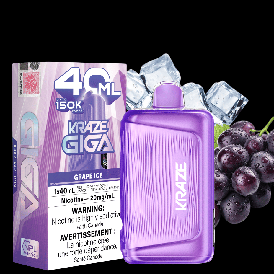 Kraze Giga 150K Disposable Vape - Grape Ice 20mg / 150000 Puffs Airdrie Vape SuperStore and Bong Shop Alberta Canada
