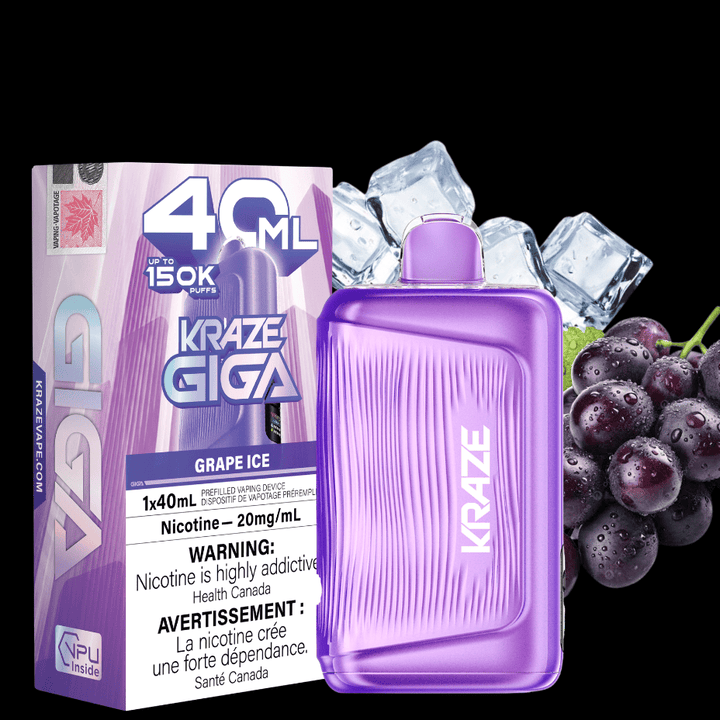 Kraze Giga 150K Disposable Vape - Grape Ice 20mg / 150000 Puffs Airdrie Vape SuperStore and Bong Shop Alberta Canada