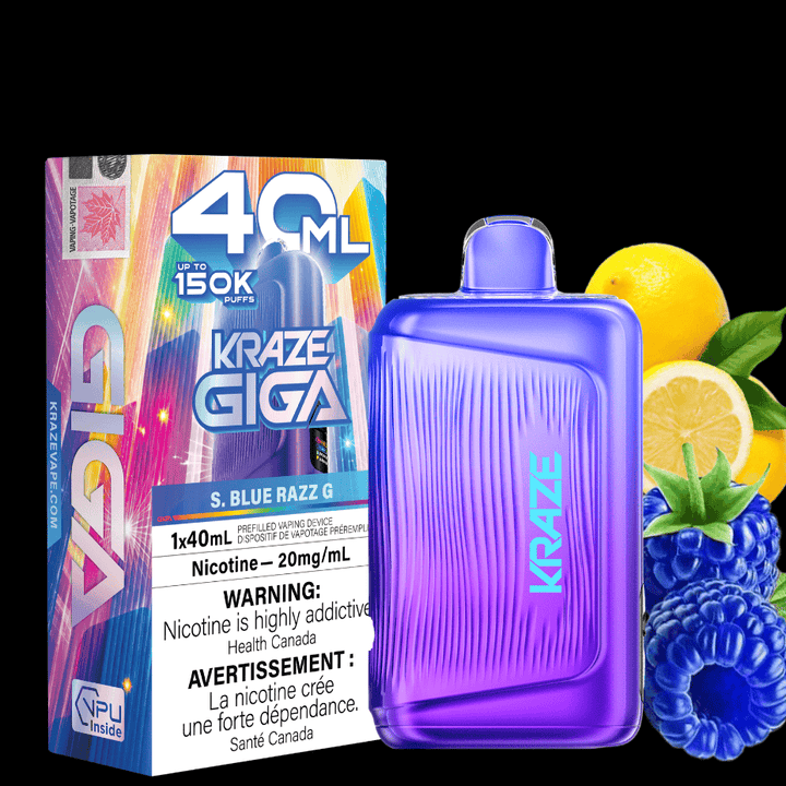 Kraze Giga 150K Disposable Vape - S. Blue Razz 20mg / 150000 Puffs Airdrie Vape SuperStore and Bong Shop Alberta Canada