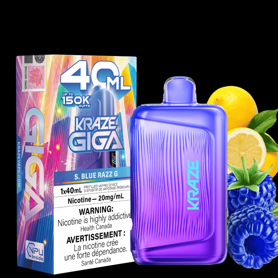 Kraze Giga 150K Disposable Vape - S. Blue Razz 20mg / 150000 Puffs Airdrie Vape SuperStore and Bong Shop Alberta Canada