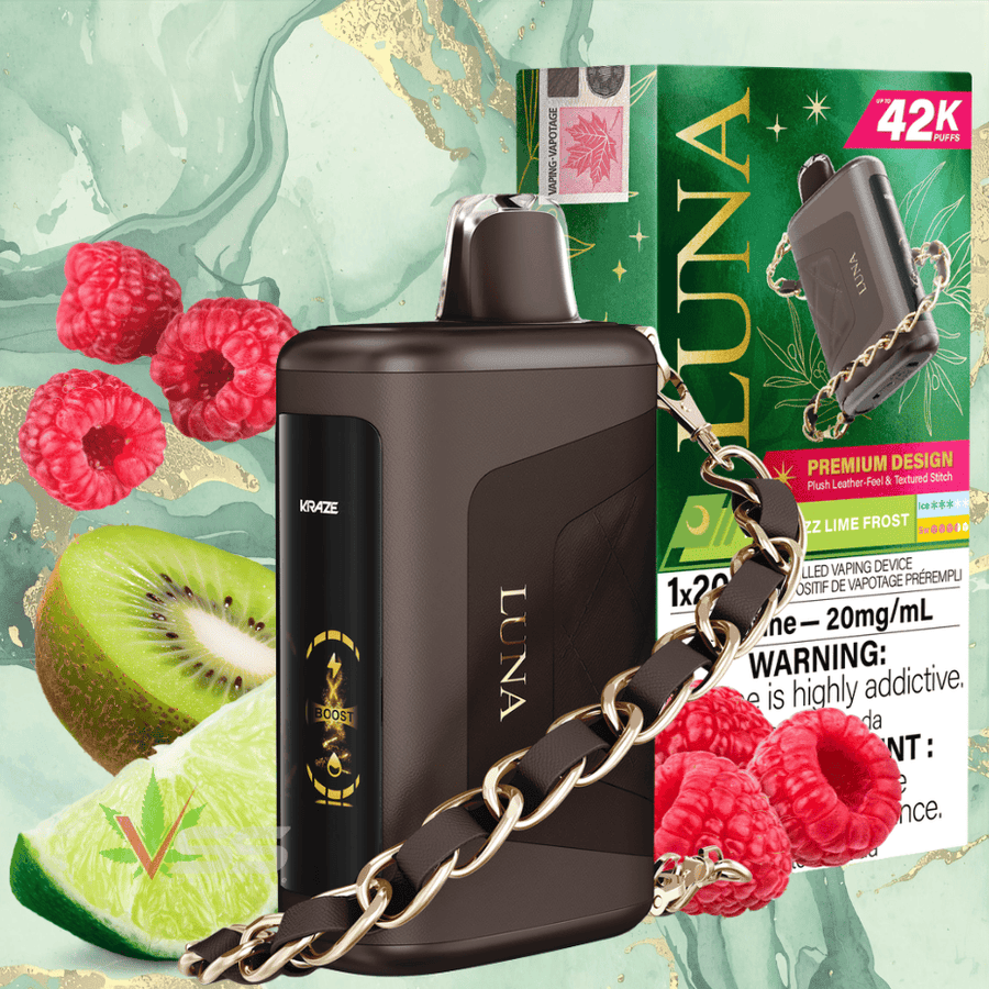 Kraze Luna 42k Disposable Vape - Kiwi Razz Lime Frost Airdrie Vape SuperStore and Bong Shop Alberta Canada