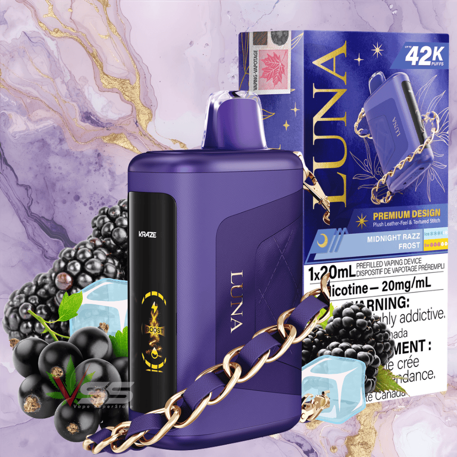 Kraze Luna 42k Disposable Vape - Midnight Razz Frost Airdrie Vape SuperStore and Bong Shop Alberta Canada