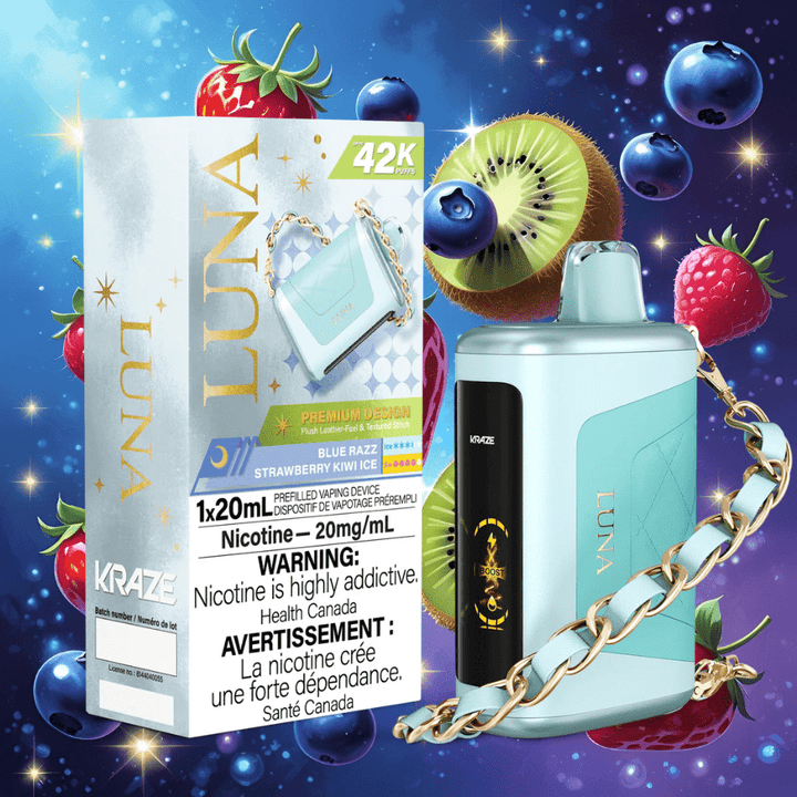 Kraze Luna Disposable Vape-Blue Razz Strawberry Kiwi Ice Airdrie Vape SuperStore and Bong Shop Alberta Canada