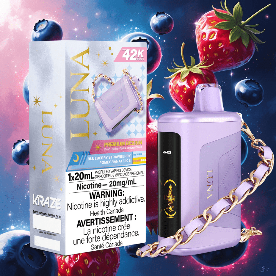 Kraze Luna Disposable Vape-Blueberry Strawberry Pomegranate Ice Airdrie Vape SuperStore and Bong Shop Alberta Canada