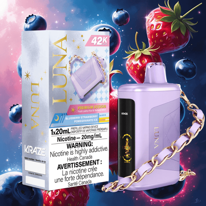 Kraze Luna Disposable Vape-Blueberry Strawberry Pomegranate Ice Airdrie Vape SuperStore and Bong Shop Alberta Canada