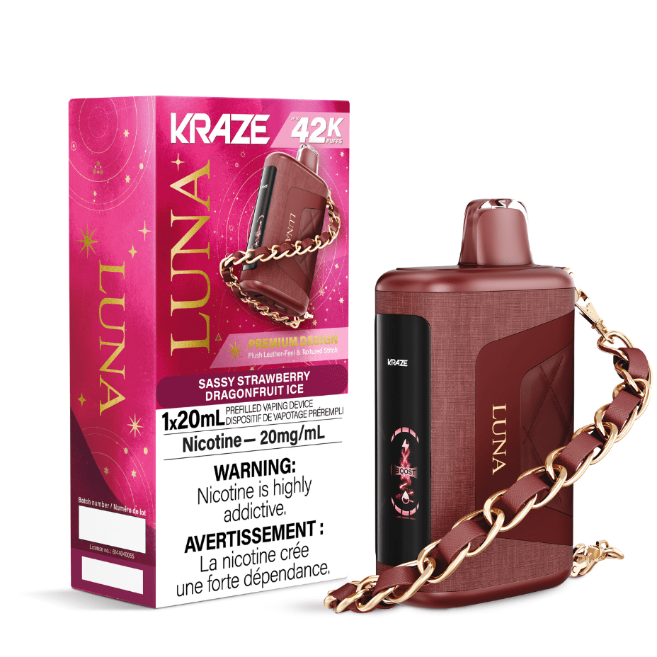 Kraze Luna Disposable Vape-Sassy Strawberry Dragonfruit Ice Airdrie Vape SuperStore and Bong Shop Alberta Canada